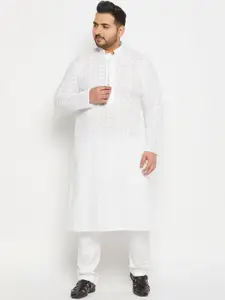 VASTRAMAY Men Plus Size Paisley Embroidered Chikankari Pure Cotton Kurta with Pyjamas