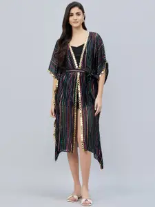 First Resort by Ramola Bachchan Striped Lurex Short Cover-Up