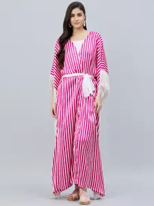 First Resort by Ramola Bachchan Striped Straight Full Length Cover-Up Robe