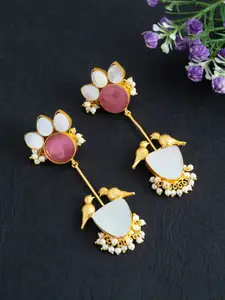 Golden Peacock Gold-Plated Stone Studded Contemporary Drop Earrings