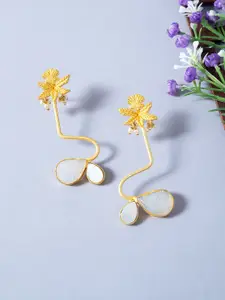 Golden Peacock Floral Contemporary  Drop Earrings