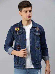 VOXATI Washed Denim Jacket With Patchwork