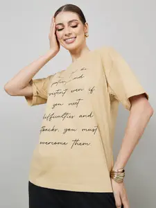 Styli Typography Printed Drop-Shoulder Sleeves Cotton T-shirt