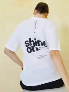 Styli Shine On Back Slogan Printed Longline Oversized T-Shirt