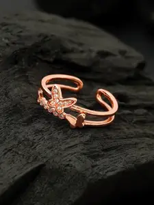 Ferosh Rose Gold Plated Crystal Studded Butterflies Adjustable Finger Ring