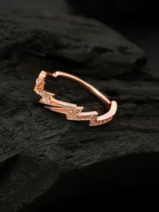 Ferosh Rose Gold Plated Crystal Studded Thunder Bolt Adjustable Finger Ring