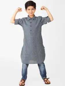 Fabindia Boys Shirt Collar Curved Pathani Cotton Kurta