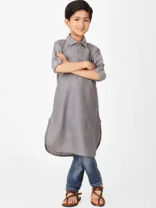 Fabindia Boys Woven Design Shirt Collar Roll Up Sleeves Pure Cotton Pathani Kurta