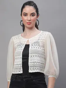 Rute Women Lace Button Front Crop Cotton Shrug