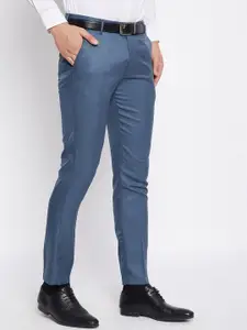 VEI SASTRE Men Blue Smart Slim Fit Trousers