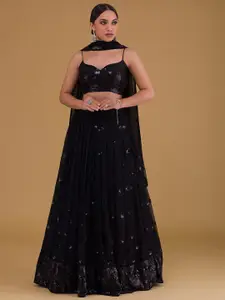 FABPIXEL Embellished Sequinned Semi-Stitched Lehenga Choli With Dupatta