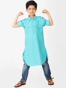 Fabindia Boys Woven Design Shirt Collar Roll Up Sleeves Pure Cotton Pathani Kurta