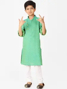 Fabindia Boys Woven Design Mandarin Collar Pure Cotton Angrakha Kurta