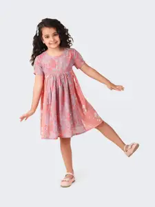 Fabindia Girls Floral Printed Cotton Fit & Flare Dress