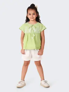 Fabindia Girls Floral Embellished Top with Shorts