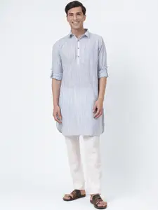 Fabindia Shirt Collar Striped Pathani Cotton Kurta