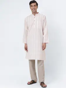 Fabindia Striped Mandarin Collar Straight Kurta