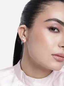 Estele Rhodium Plated Leaf Shaped Studs Earrings