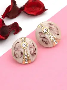 Estele Gold-Plated Crystals-Studded Circular Studs Earrings