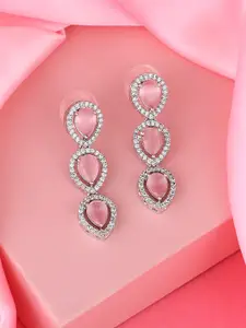 Estele Rhodium-Plated Cubic Zirconia Teardrop Shaped Drop Earrings