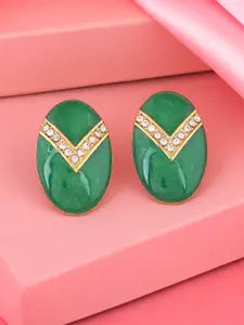 Estele Gold-Plated Crystals-Studded Oval Studs Earrings