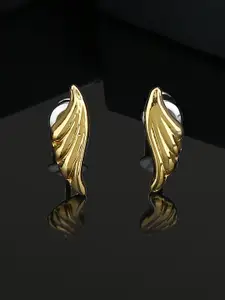 Estele Gold-Plated Leaf Shaped Studs Earrings