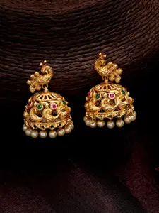 Estele Gold-Plated Peacock Shaped Jhumkas Earrings