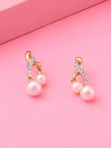 Estele Gold-Plated Artificial Stones and Beads Teardrop Shaped Drop Earrings