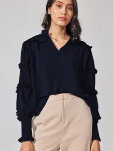 The Label Life V-Neck Cuffed Sleeves Shirt Style Top