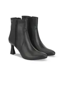 Delize Women Pointed Toe Mid-Top Vegan Leather Block-Heel Boots