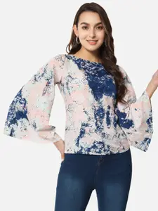 ALL WAYS YOU Abstract Printed Flared Sleeves Round Neck Top