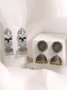 Rubans Silver-Toned Dome Shaped Jhumkas Earrings