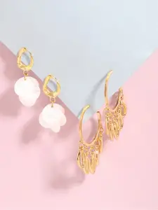 Rubans Voguish Set Of 2 Gold-Plated Beaded Circular Half Hoop Earrings