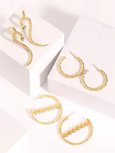 Rubans Voguish Set Of 3 Gold-Plated Circular Hoop Earrings