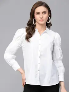 Gipsy Spread Collar Puff Sleeves Cotton Casual Shirt