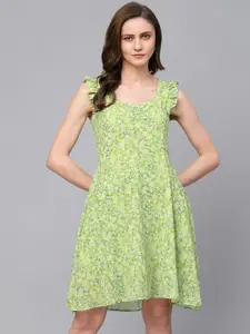 Gipsy Green Floral Printed Sleeveless Fit & Flare Dress