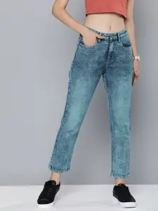 Harvard Women Straight Fit Acid Wash Cropped Jeans