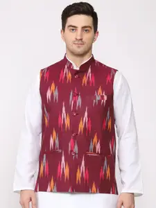 Vastraa Fusion Men Ikat Printed Pure Cotton Nehru Jackets