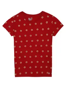 Bodycare Kids Girls Floral Printed Round Neck Short Sleeves Cotton T-shirt
