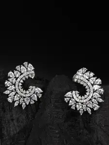 Kord Store Rhodium Plated Crescent Shaped Studs Earrings