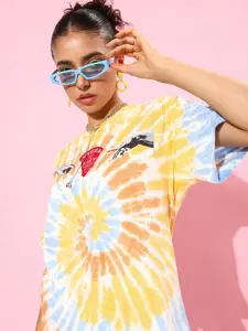 DILLINGER Women Tie & Dye Graphic Print Oversized T-shirt