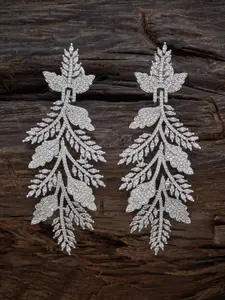 Kushal's Fashion Jewellery Kushal's Fashion Jewellery Rhodium-Plated Leaf Shaped Contemporary Drop Earrings