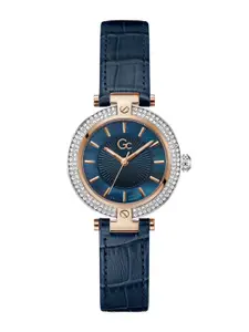 GC Women Embellished Dial & Leather Textured Straps Analogue Watch- Z22003L7MF