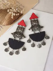 TEEJH Silver Plated Fabric Contemporary Drop Earrings