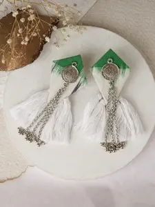 TEEJH Silver-Plated Contemporary Drop Earrings