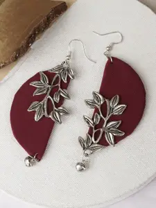 TEEJH Silver-Plated Floral Oxidised Contemporary Drop Earrings