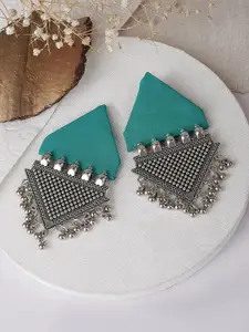 TEEJH Nandini Silver-Plated Oxidised Contemporary Drop Earrings