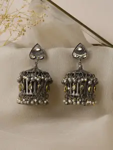 TEEJH Malvika Silver-Plated Oxidised Jhumkas Earrings