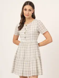 Beatnik Checked Fit & Flare Tiered Cotton Dress