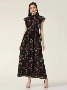 Beatnik Floral Print Flutter Sleeve Maxi Dress